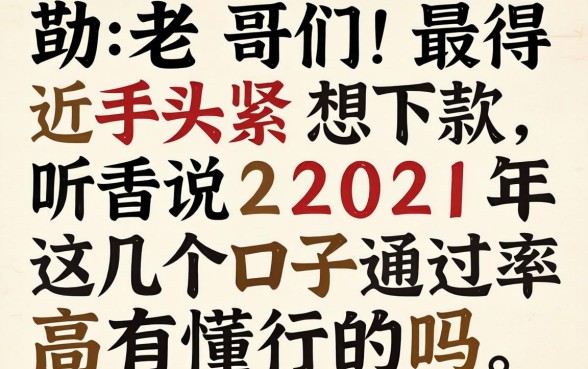 求助老哥们！最近手头紧想下款，听说2021年这几个口子通过率高，有懂行的吗？