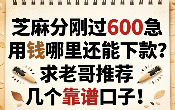 芝麻分刚过600，急用钱哪里还能下款？求老哥推荐几个靠谱口子！
