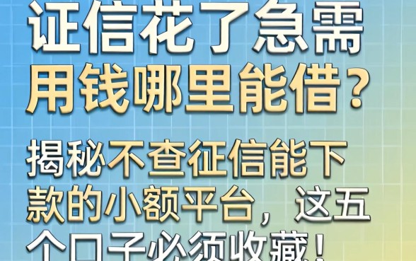 征信花了急需用钱哪里能借?揭秘2026不查征信能下款的小额平台,这五个口子必须收藏!