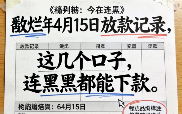 我翻烂了2026年4月15日的放款记录,发现这几个口子连黑户都能下款