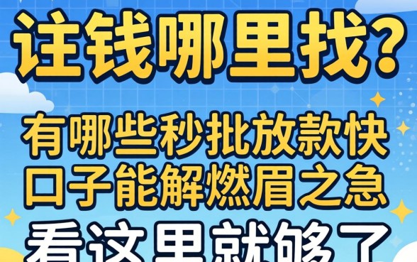 急需用钱哪里找？有哪些秒批放款快的口子能解燃眉之急？看这里就够了