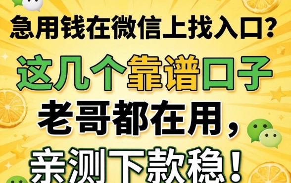 急用钱在微信上找入口?这几个靠谱口子老哥都在用,亲测下款稳!
