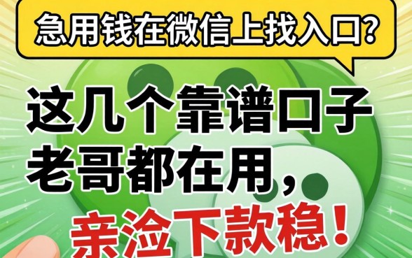 急用钱在微信上找入口?这几个靠谱口子老哥都在用,亲测下款稳!