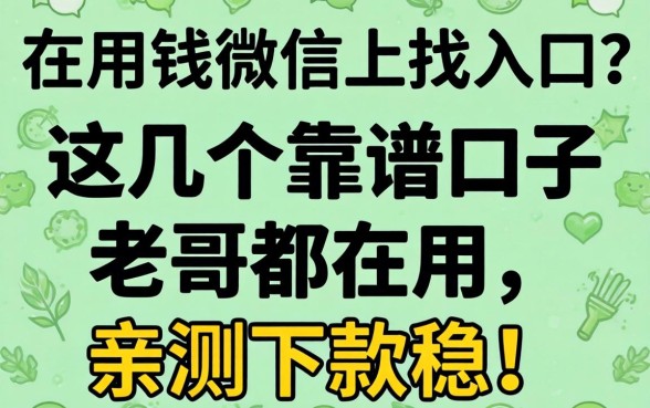 急用钱在微信上找入口?这几个靠谱口子老哥都在用,亲测下款稳!