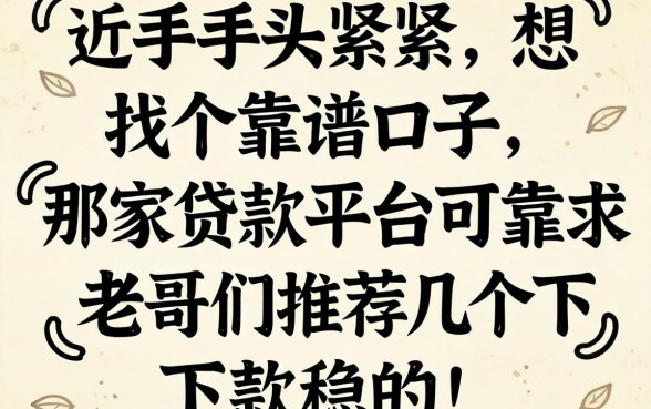 最近手头紧想找个靠谱口子,那家贷款平台可靠?求老哥们推荐几个下款稳的!