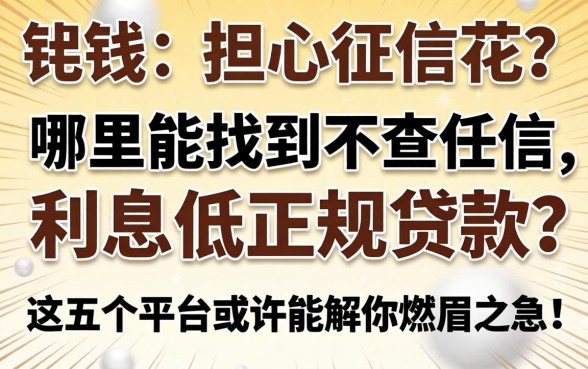 急需用钱却担心征信花？哪里能找到不查征信的利息低正规贷款？这五个平台或许能解你燃眉之急！