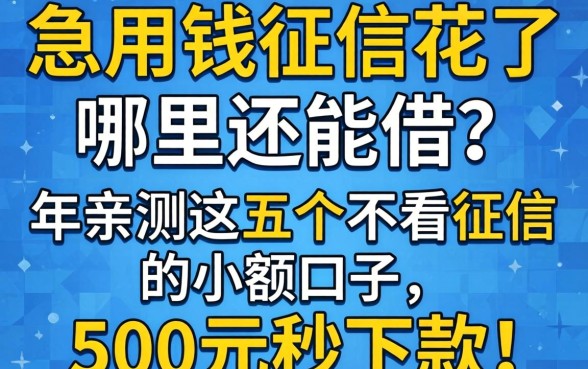 急用钱征信花了哪里还能借?2026年亲测这五个不看征信的小额口子,500元秒下款!