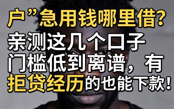 黑户急用钱哪里借?亲测这几个口子门槛低到离谱,有拒贷经历的也能下款!