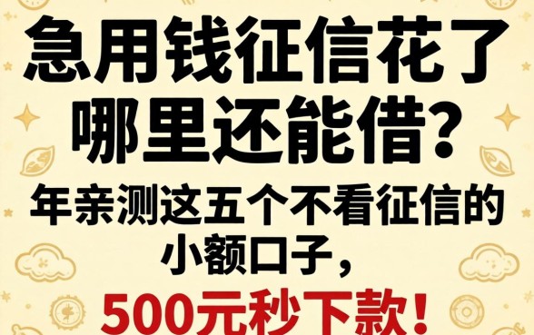 急用钱征信花了哪里还能借?2026年亲测这五个不看征信的小额口子,500元秒下款!