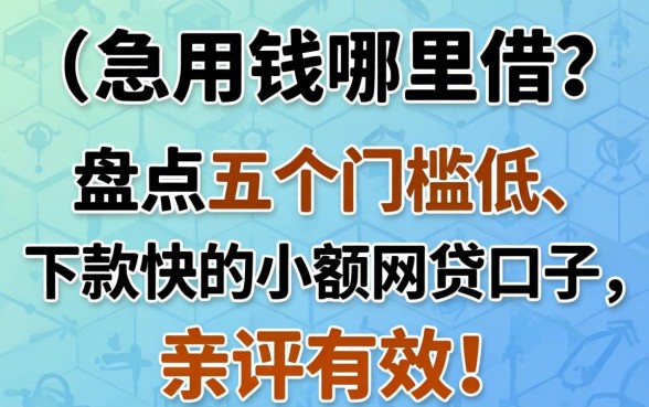 急用钱哪里借？盘点五个门槛低、下款快的小额网贷口子，亲测有效！