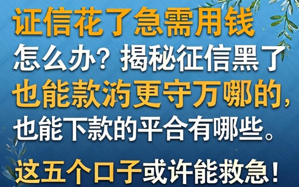 征信花了急需用钱怎么办？揭秘征信黑了也能下款的平台有哪些，这五个口子或许能救急！