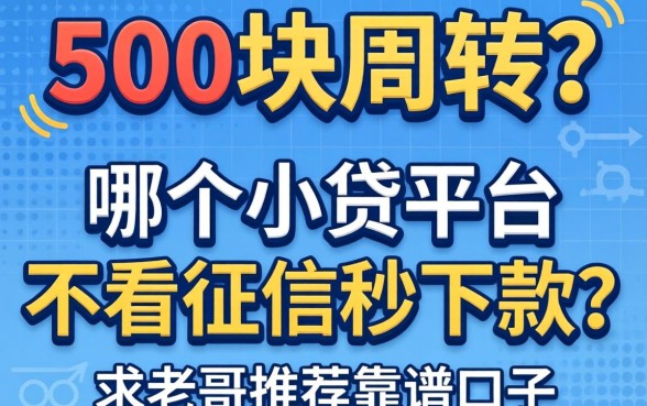 急需500块周转？哪个小贷平台不看征信秒下款？求老哥推荐靠谱口子！