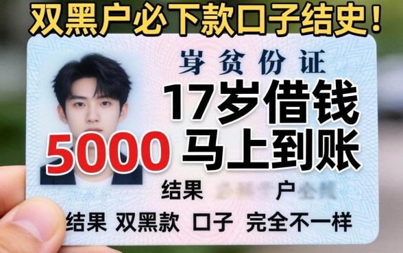 我试了所谓的17岁身份证借钱5000马上到账，结果和双黑户必下款的口子宣传完全不一样