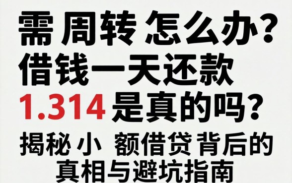 急需周转怎么办？借钱一天还款1.314是真的吗？揭秘小额借贷背后的真相与避坑指南