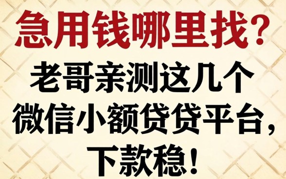 急用钱哪里找？老哥亲测这几个微信小额借贷平台，下款稳！