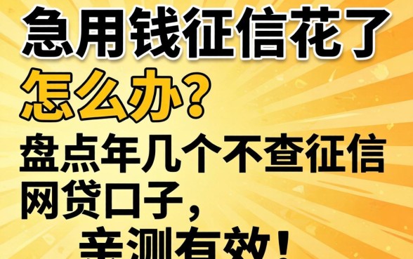 急用钱征信花了怎么办？盘点2026年几个不查征信的网贷口子，亲测有效！