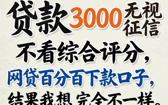 我试了贷款3000无视征信和不看综合评分的网贷百分百下款口子，结果和我想的完全不一样