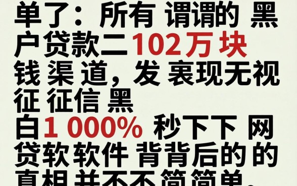 我试了所谓的黑户贷款二十万块钱渠道，发现无视征信黑白100%秒下网贷软件背后的真相并不简单
