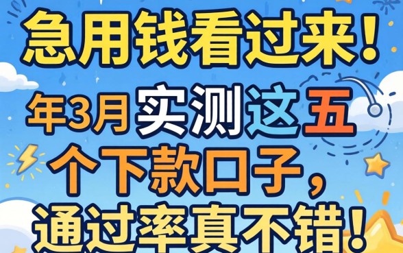 急用钱看过来！2026年3月实测这五个下款口子，通过率真不错！