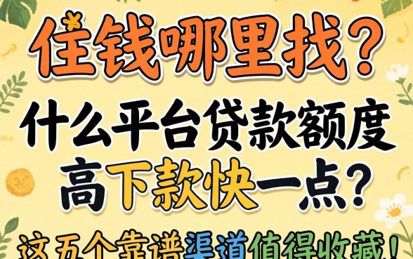 急需用钱哪里找？什么平台贷款额度高下款快一点？这五个靠谱渠道值得收藏