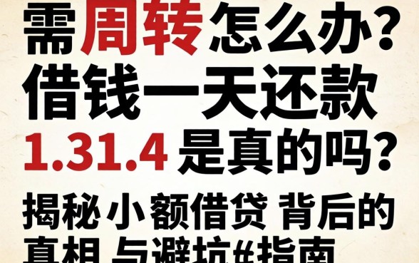 急需周转怎么办？借钱一天还款1.314是真的吗？揭秘小额借贷背后的真相与避坑指南