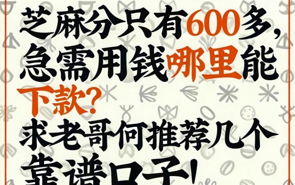 芝麻分只有600多，急需用钱哪里能下款？求老哥们推荐几个靠谱口子！
