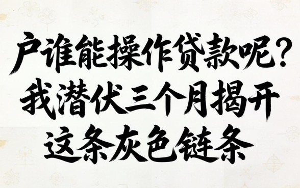 黑户谁能操作贷款呢？我潜伏三个月揭开这条灰色链条