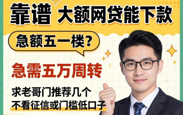 现在还有哪些靠谱的大额网贷能下款？急需五万周转，求老哥们推荐几个不看征信或者门槛低的口子！