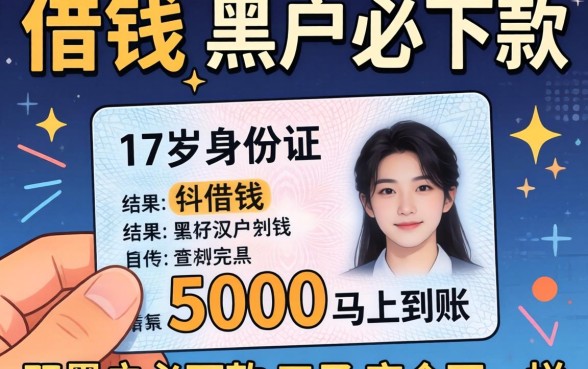 我试了所谓的17岁身份证借钱5000马上到账，结果和双黑户必下款的口子宣传完全不一样